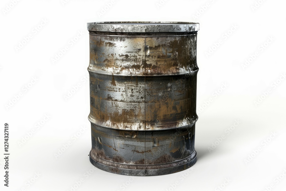Rusty metal barrel on white background. Neural network AI generated