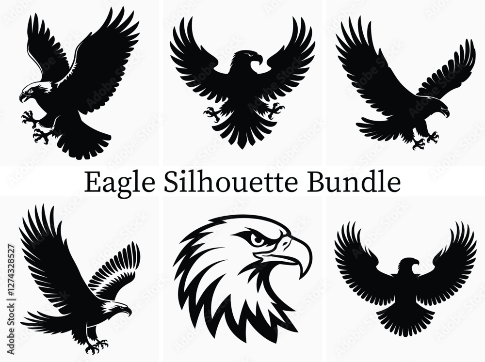 Obraz premium Majestic American Eagle Silhouette Clipart Bundle Design, Patriotic and Powerful Illustration