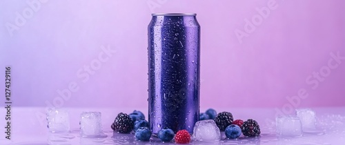 Refreshing blueberry energy drink with ice and berries on a purple background for vibrant energy boost