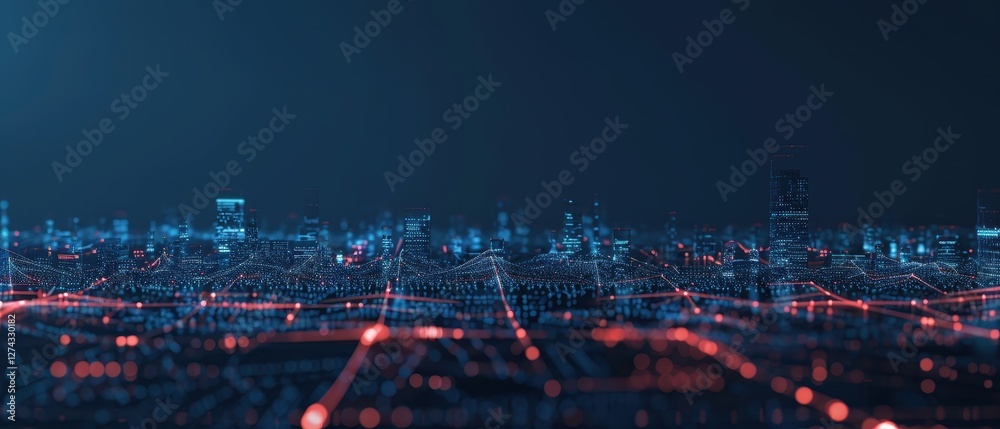 Obraz premium Night city background reflecting modern urban network connections.