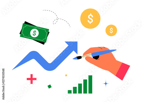 Financial Growth Elements In Flat Vector Illustration Symbolizing Business Success, Investment, And Economic Progress, Isolated On White Background