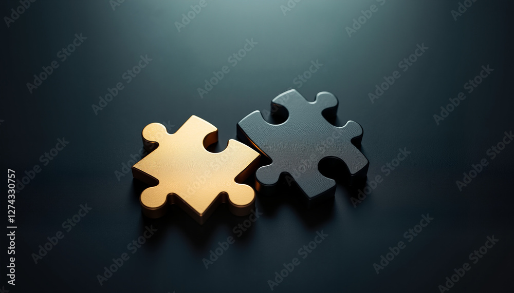Two interlocking puzzle pieces on sleek dark background with ambient lighting symbolizing partnership
