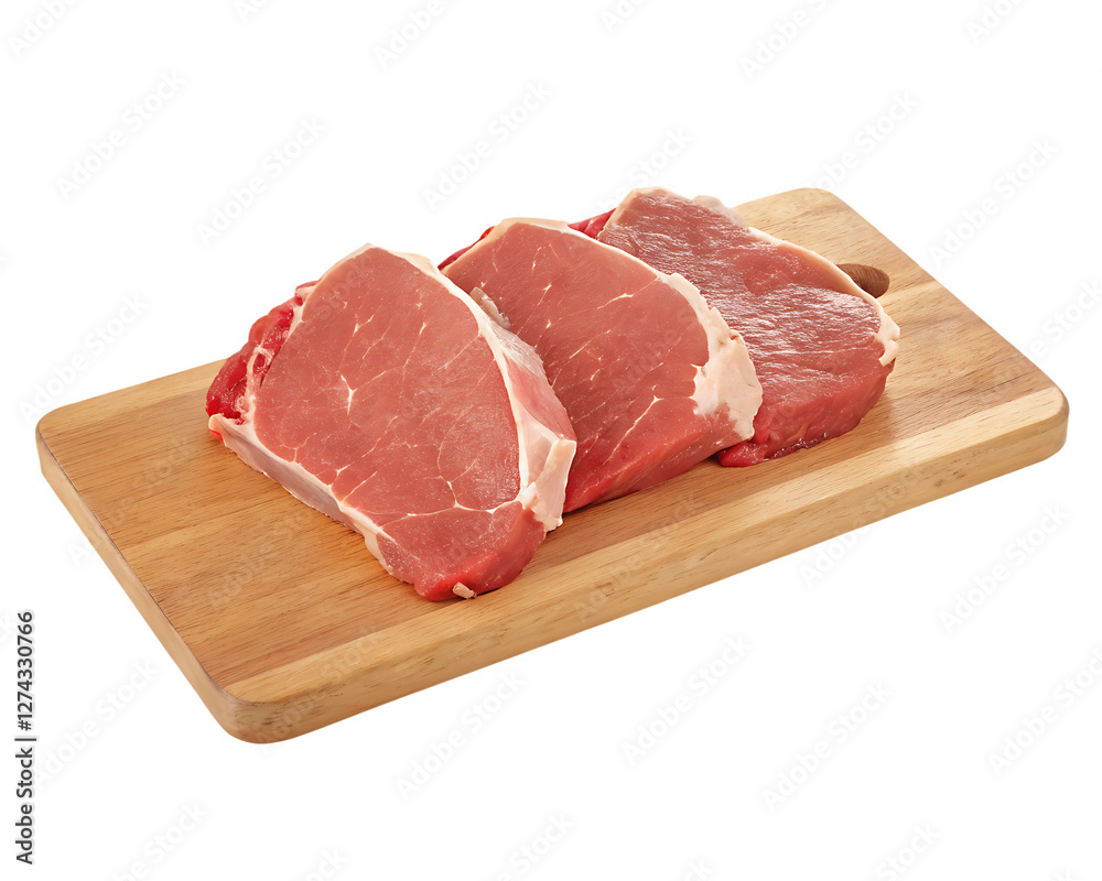 raw meat on a wooden cutting board isolated on white background.PNG raw meat on a wooden cutting board isolated on white background.PNG