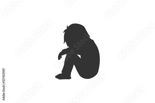 Silhouette of sad child isolated on white background. Child icon vector illustration design.