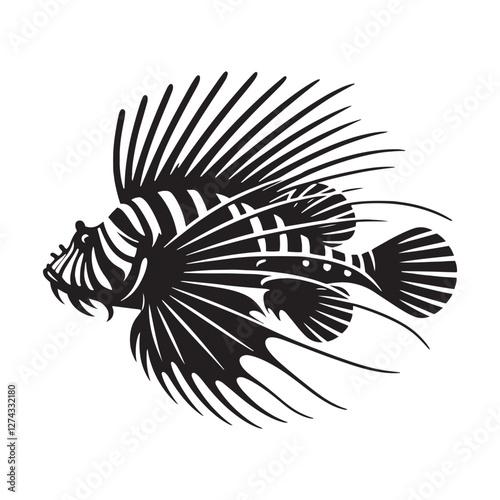 Unique Lionfish silhouette, an intricate marine masterpiece - Lionfish illustration - Minimalist Lionfish vector - Fish silhouette
