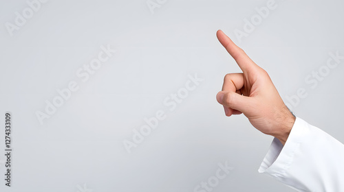 Close-up pointing  hand and finger up isolated on white background