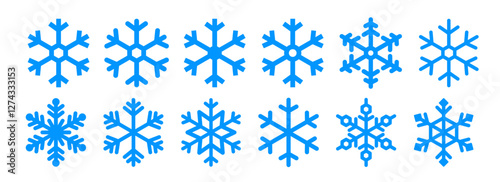 Snowflake icon set. blue snowflakes reflecting frost, cold weather, december, frozen, snowing etc. vector design element
