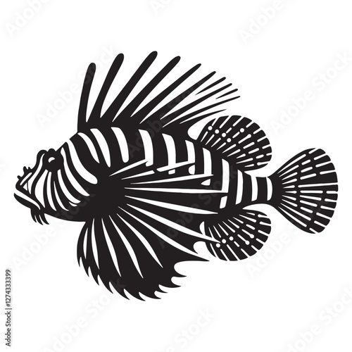 Captivating Lionfish silhouette, an underwater marvel - Lionfish illustration - Minimalist Lionfish vector - Fish silhouette
