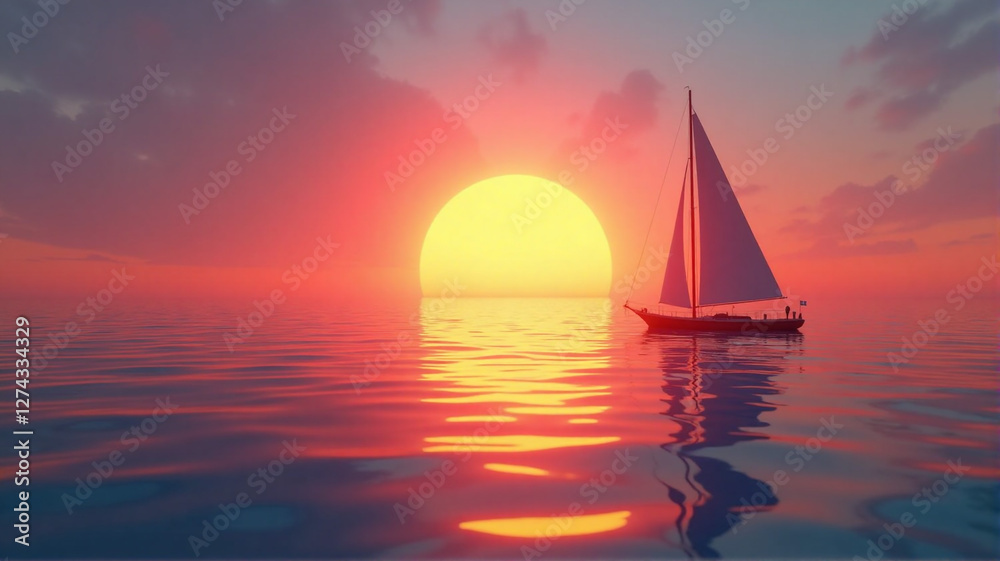 Fototapeta premium sailing boat at sunset