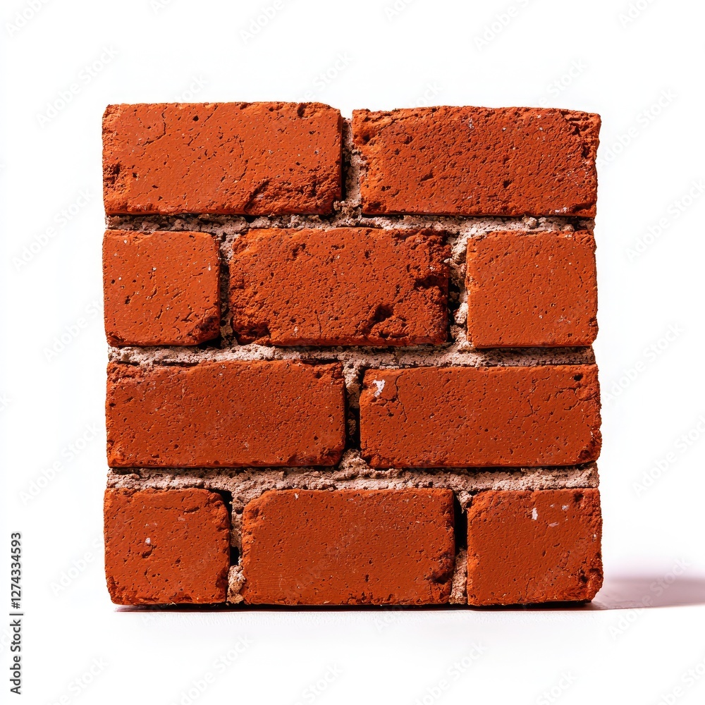 Obraz premium Textured Red Brick Wall Segment on White Background