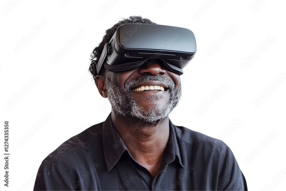 Fototapeta premium a happy man wearing a virtual reality headset over isolated on a transparent background