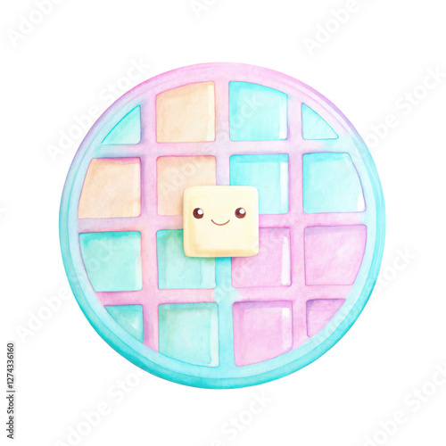 Cute food cliptart, Cute smiling waffle with pastel colors and syrup Clipart Photo isolated on transparency background photo