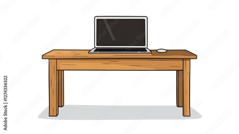 Wooden desk with laptop and mouse Wooden desk with laptop and mouse