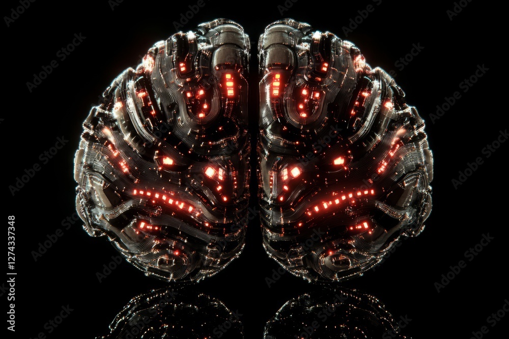 Fototapeta premium Pair of robots with glowing eyes standing in a futuristic environment