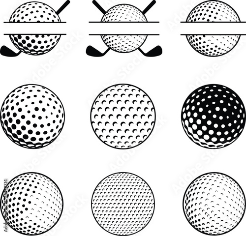 Golf Ball Monogram Logos Icons Set Vector Silhouette Illustration