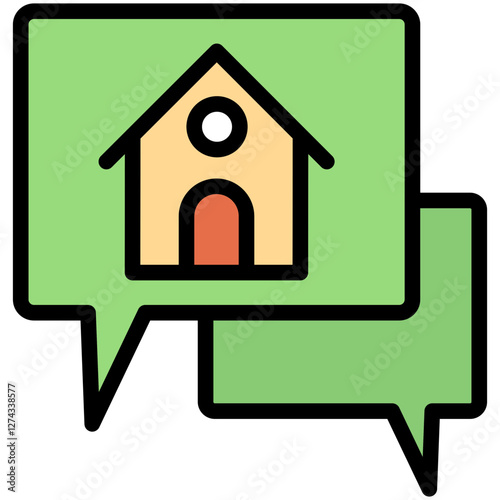 Colorful Flat Outlined House Square Chat Bubble Icon