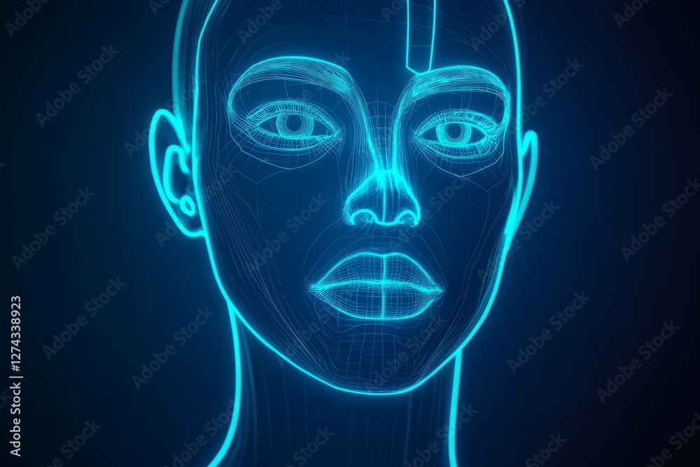 Fototapeta premium Womans face illuminated with glowing lines and artistic light patterns on skin