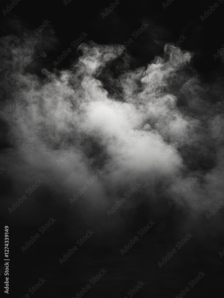 Fototapeta premium Ethereal white smoke drifts through the inky blackness creating a dramatic and mysterious atmosphere with soft light and shadow
