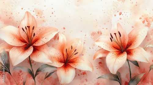 Elegant watercolor painting of blooming lilies with soft splashes of color in a serene background