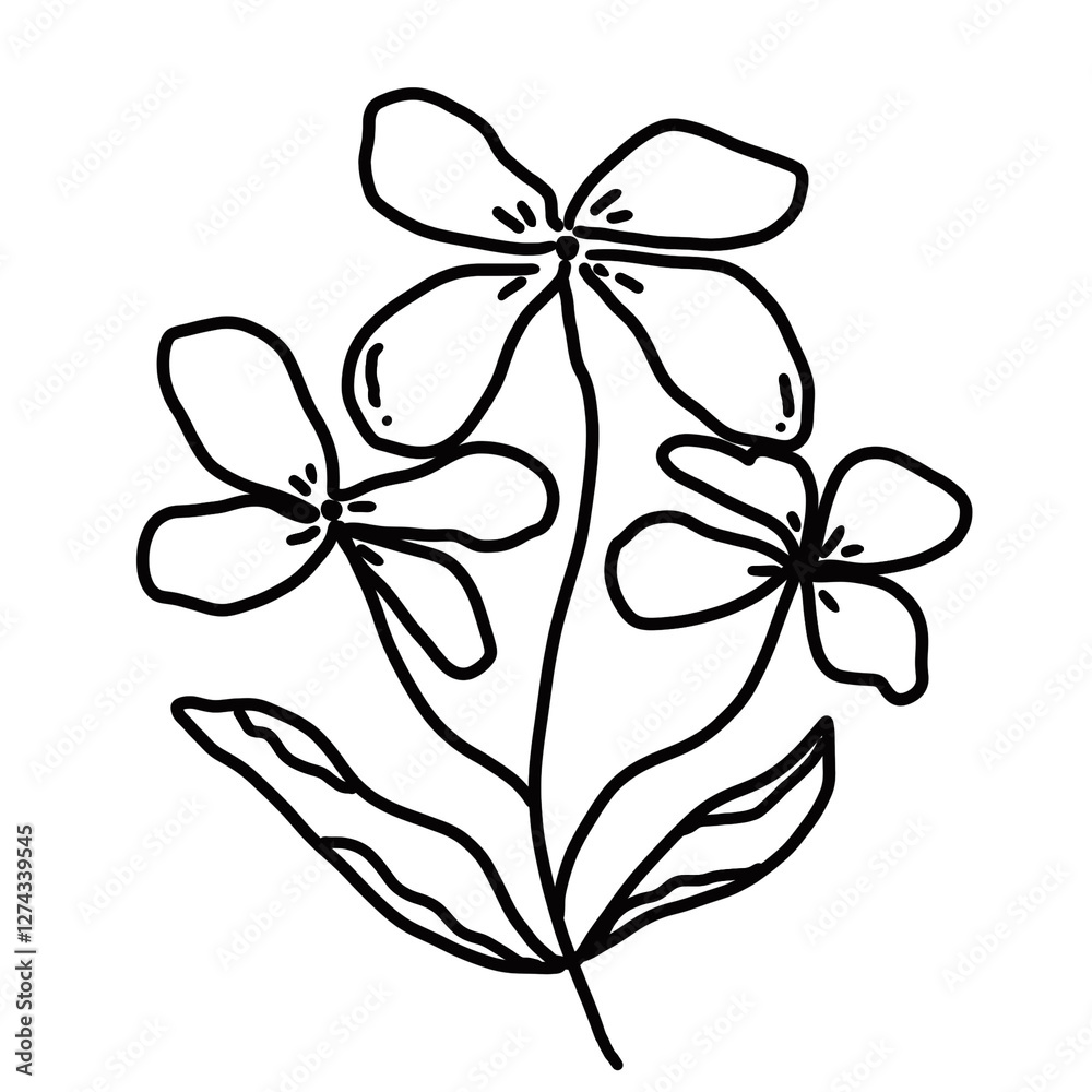 Fototapeta premium Hand Drawn Wildflower. Doodle Hand Drawn Wildflower Bouquet. Floral Wedding Invite. Whimsical Wedding. Doodle Hand Drawn flower Bouquet.