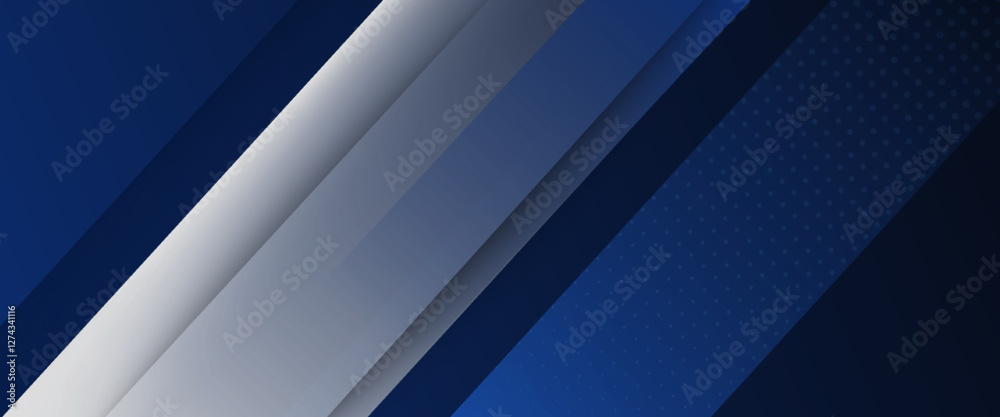 White and blue modern abstract wide banner with geometric shapes. Dark blue and white abstract background. White and blue modern abstract wide banner with geometric shapes. Dark blue and white abstract background.