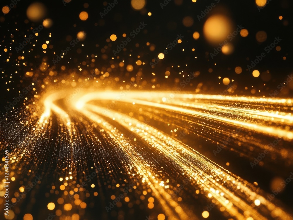Fototapeta premium Glittering golden light trails with shimmering particles creating an enchanting and vibrant background for design projects and creative compositions