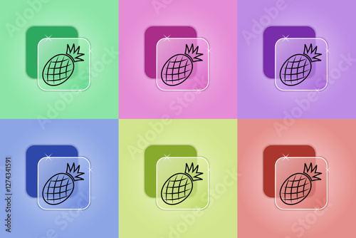 Set of pineapple icons in different colors