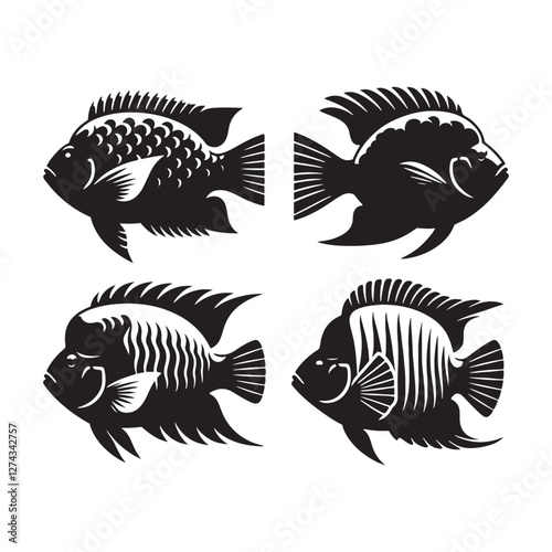 Sculptural Parrotfish silhouette, a well-defined marine beauty - Parrotfish illustration - Minimalist Parrotfish vector - Fish silhouette
