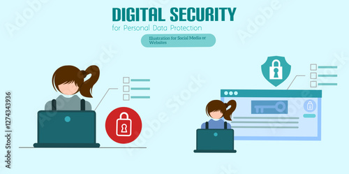 Internet security. Safety and confidential data protection. Data protection concept. Safe internet technologies. Vector outline illustration with isometry scene for web graphic