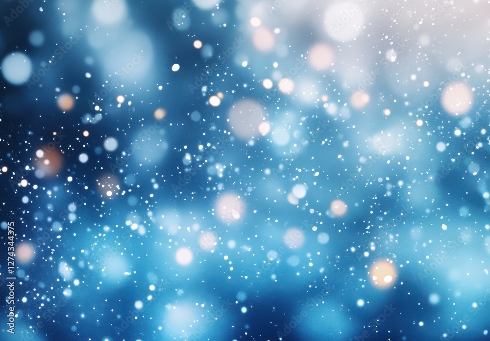 Obraz premium Soft Blue Background with Bokeh Effect and Snowfall, Abstract Texture of Light Circles and Glitter for Artistic Designs and Seasonal Themes
