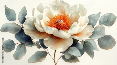 A stunning close-up of a blooming peony flower with delicate petals and vibrant 