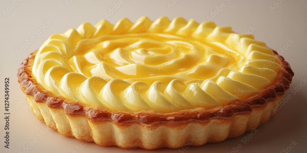 Delightful lemon tart with smooth cream frosting displayed on a neutral background Delightful lemon tart with smooth cream frosting displayed on a neutral background