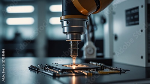 High-Precision Robotic Arm Working on Microchip in Advanced Electronics Lab photo