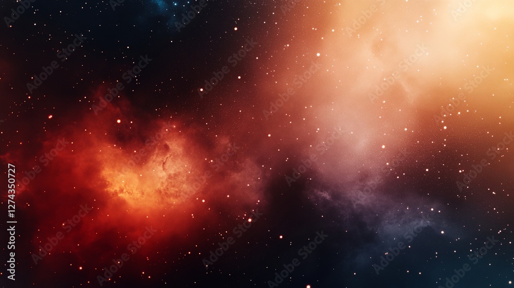 Fototapeta premium A space background with a red cloud and many stars