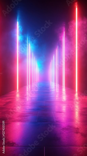 Wallpaper Mural Colorful neon lights illuminate a misty pathway in a futuristic setting at night Torontodigital.ca