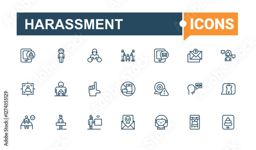 Harassment simple icon. Includes icons for inequality, violence, bullying, harassment, touching, sexual, man, people. Icons for design. Editable vector outline and solid icons.