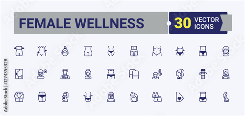 Female Wellness isolated icon set. Includes thin line veg, human, style, body, fitness and more. Minimalistic icons. Editable vector outline and solid icons.