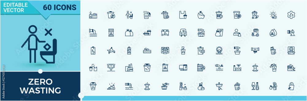 Zero Wasting modern icon. Containing style, battery, organic, trash, alternative, environmental, recycling, paper. Minimal linear icons. Outline and solid pictogram. Zero Wasting modern icon. Containing style, battery, organic, trash, alternative, environmental, recycling, paper. Minimal linear icons. Outline and solid pictogram.