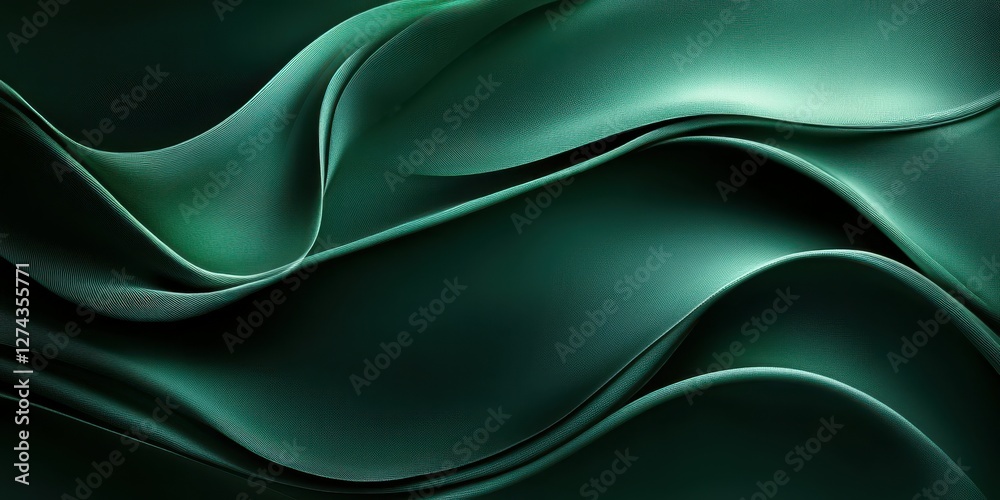 Obraz premium Smooth green fabric drapes creating flowing waves in a soft and elegant display of texture and color