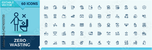 Zero Wasting modern icon. Containing style, battery, organic, trash, alternative, environmental, recycling, paper. Minimal linear icons. Outline and solid pictogram.