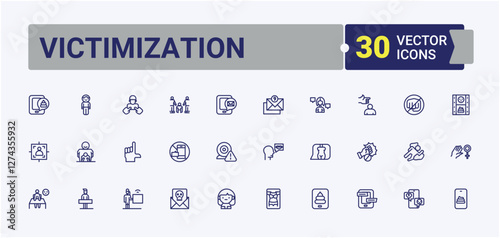 Set of Victimization line icons. Contains related to equality, people, woman, sex, harassment, male, assault, female and more. Simple line vector. Editable vector art.