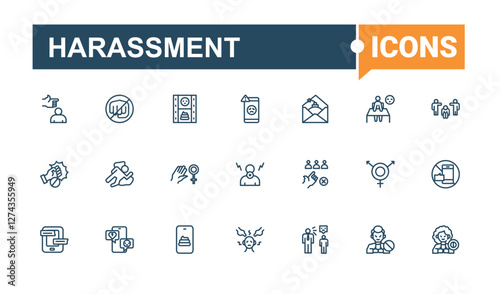 Harassment simple icon. Includes icons for inequality, violence, bullying, harassment, touching, sexual, man, people. Icons for design. Editable vector outline and solid icons.