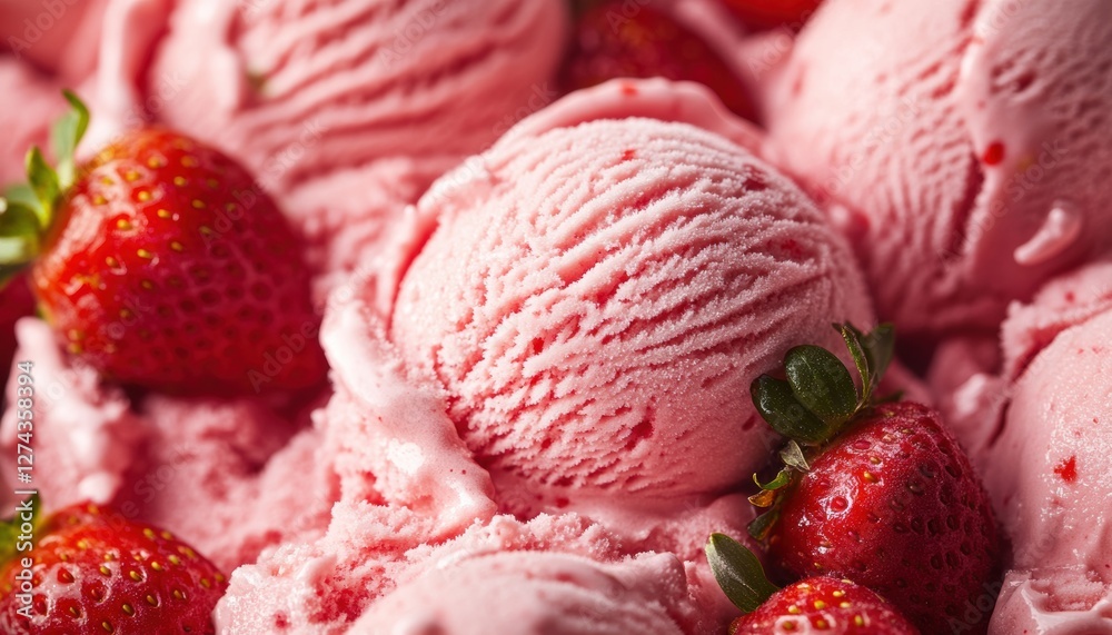 Delicious strawberry ice cream served with fresh berries Delicious strawberry ice cream served with fresh berries