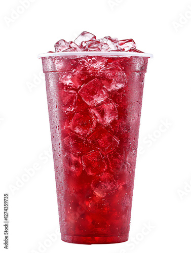 Tall Plastic Cup Filled With Refreshing Iced Pomegranate Juice