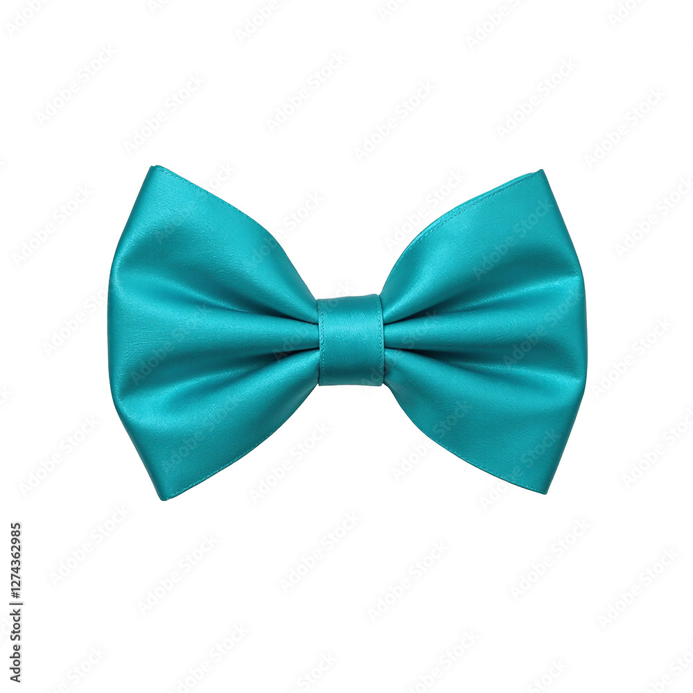 Teal satin bowtie ribbon with glossy finish on white backdrop