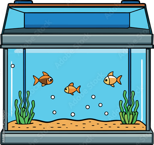 Colorful Aquarium Setup Vector Illustration – High-Quality Minimalistic Cartoon Design with Vibrant Aesthetic, Sleek Lines, and Modern Appeal for Marine Life, Fish Tank Decor, and Aquascaping