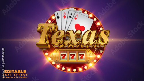 Texas gold shiny elegant style editable 3d text effect. Casino texas game advertising poster design vector 
