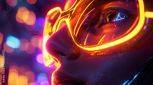 Wallpaper Mural Futuristic avatar face illuminated by neon lights in a vibrant virtual world Torontodigital.ca