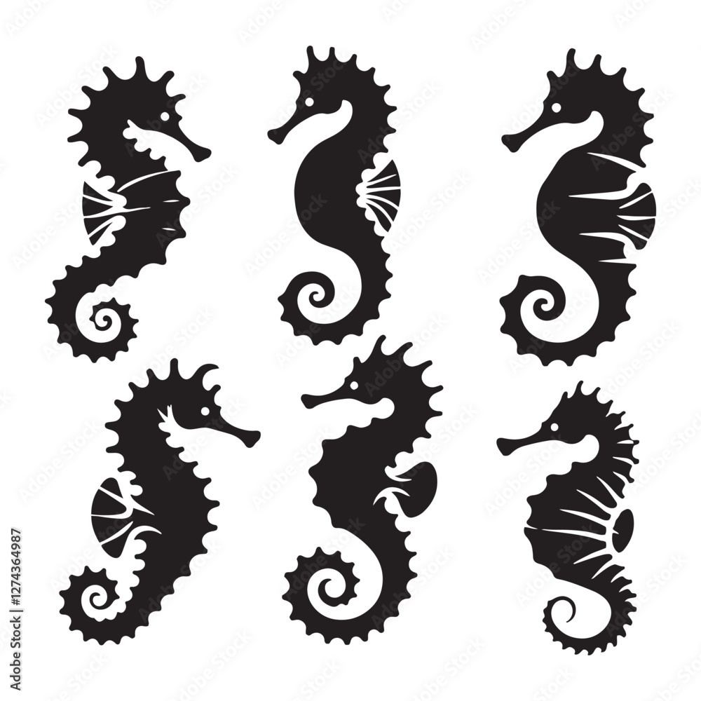 Ornamental Seahorse silhouette, blending simplicity and style - Seahorse illustration - Minimalist Seahorse vector - Marine silhouette
Ornamental Seahorse silhouette, blending simplicity and style - Seahorse illustration - Minimalist Seahorse vector - Marine silhouette