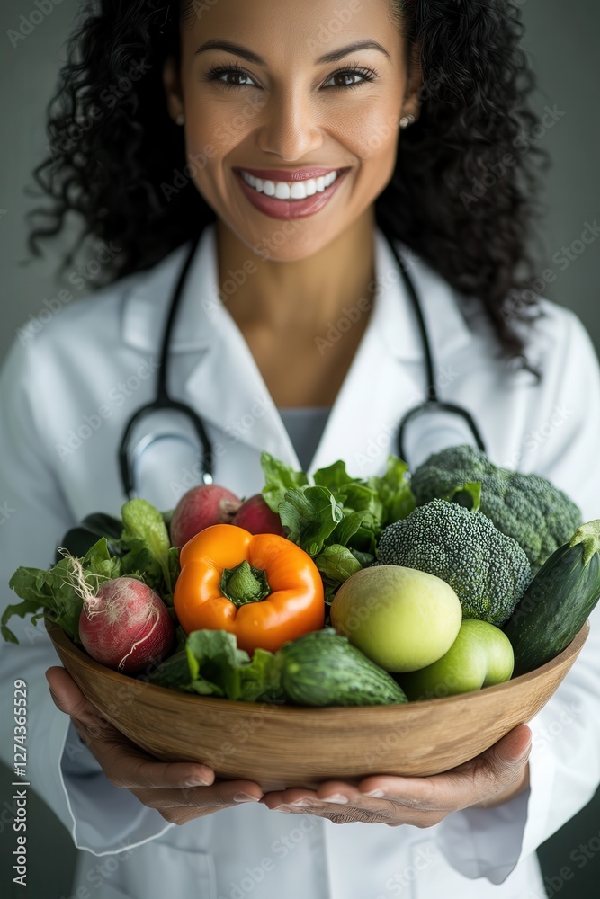 Health professional holding a bowl of fresh organic vegetables for nutrition and wellness, promoting healthy eating habits and balanced diet. Health professional holding a bowl of fresh organic vegetables for nutrition and wellness, promoting healthy eating habits and balanced diet.